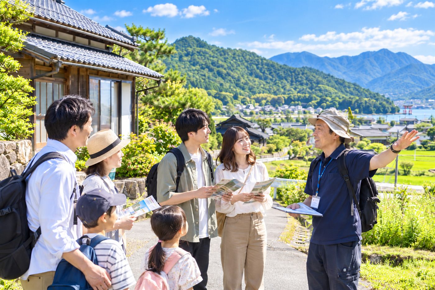 現地ガイドと一緒にまちを歩く移住イベント参加者