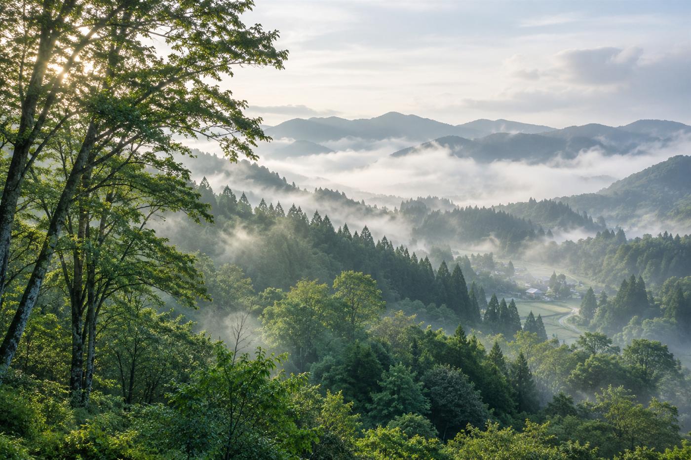 霧に包まれる吉和の谷